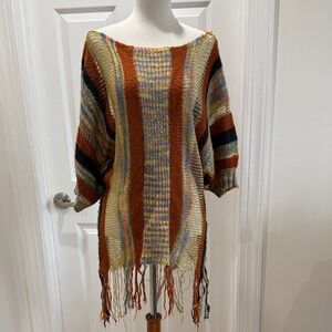 Grifflin Paris Multicolor Sweater M Gold Art Free People Fringe Boho Hoppie